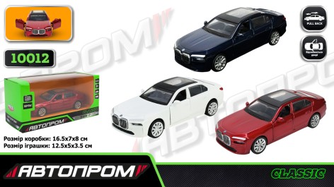 Іграшка машина мет. АВТОПРОМ 5 inch,3кольори BMW i7 G70, відкр.двері, у кор.16,5*7*8см 