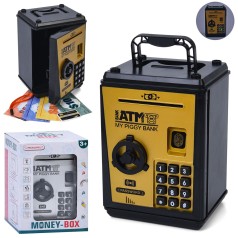 Сейф-скарбничка, код, 12,5-18-11,58см, отпечаток, музыка, звук, свет,затягивает купюры, 2 цвета, на бат-ц, в кор-ц, 14-18,5-14см 