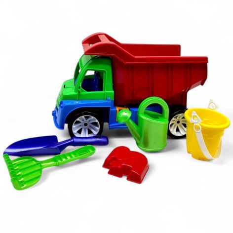 Вантажівка з набором (зелена кабіна червоний кузов)