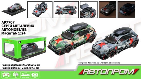 Машина мет. АВТОПРОМ 1:24,2 кольори, батар,світ.,звук,двері відкр.,кор.28,7*16*12,5см 
