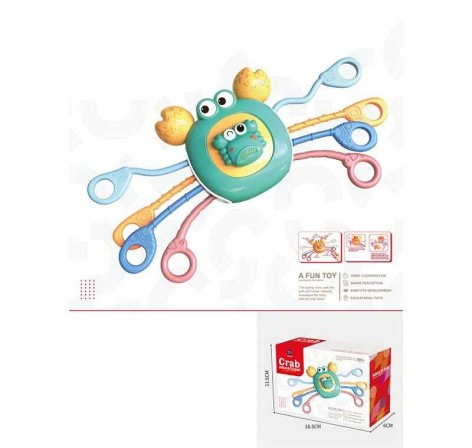 Погремушка крабик, трещотка, прорезыватель, резиновые шнурочки, в кор. 