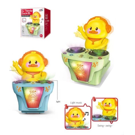 Музична іграшка 15см, каченя-діджей, музика, світло, іздить, 2 кольори, на бат-ці, в кор-ці. 14-16-11см 