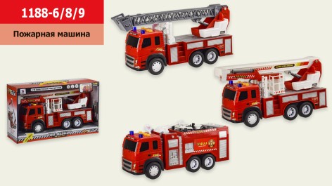 Пожарная машина игрушечная 1:12, свет, звук, 3 вида, размер машины - 32*10*16 см, 38*12*23,5 см