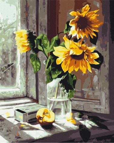 Картина за номерами: Букет соняшників у вікні 40*50