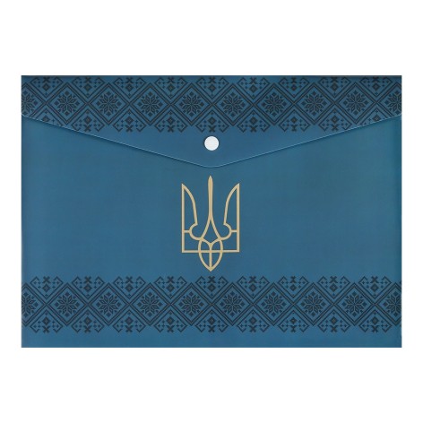 Папка-конверт А4 на кнопке, UKRAINE DECOR, вышиванка синяя, цена за 2 шт. //