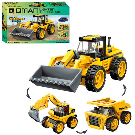 Конструктор Qman стройтехника, 3в1,203дет, в кор-ке, 31,5-19-5см 