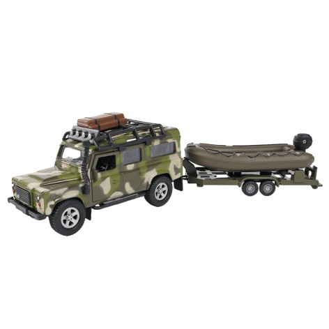 Игровой набор – LAND ROVER DEFENDER МИЛИТАРЫ (с лодкой)