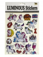 Наліпка пластикова рельєфна флуорісцентна, 10*30см Однороги  12шт/уп