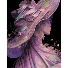 Набор для росписи по номерам Девушка в шляпе Strateg на черном фоне размером 40х50 см (AH1054)