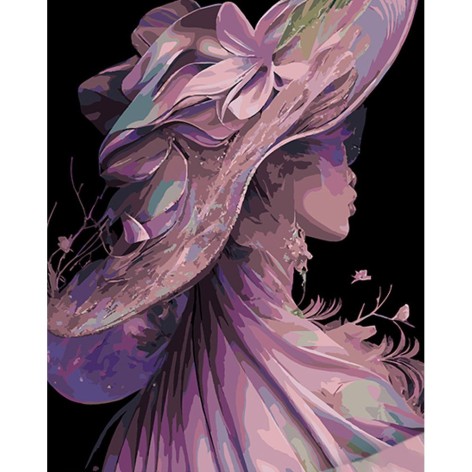 Набор для росписи по номерам Девушка в шляпе Strateg на черном фоне размером 40х50 см (AH1054)