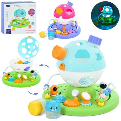 Игра шар на подставке, в19-ш25см, музыка, свет, шестерни, сортер, фигуры 4шт (погремушка), лабиринт, 2 цвета, на бат-ке, в кор-ке, 25,5-25,5-11,5см 