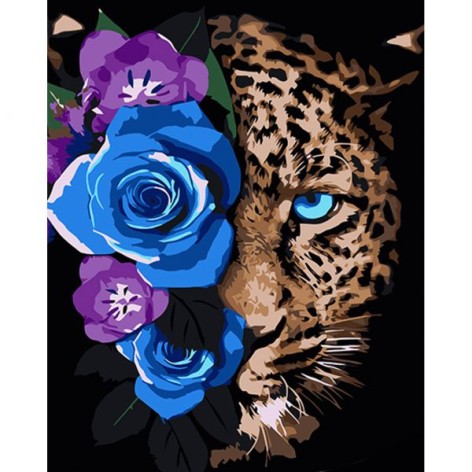 Набор для росписи по номерам Леопард в цветах Strateg на черном фоне размером 40х50 см (AH1033)