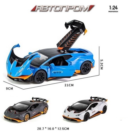 Машина мет. АВТОПРОМ 1:24,3 кольори, батар,світ.,звук,двері відкр.,кор.28,7*16*12,5см 