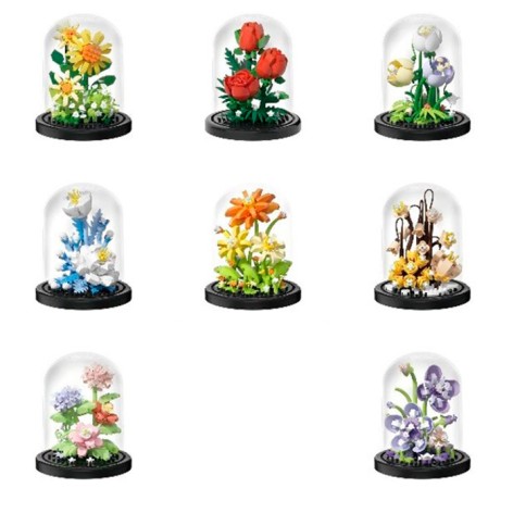 Конструктор квіти у колбі, 8,6-8,6-10,5см, від 160дет, 8 видів, в кор-ці, 9-11,5-9см /60/