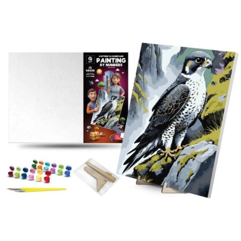 Картина по номерах 40х50 см "Сапсан на скелі" з деревʼяною підставкою