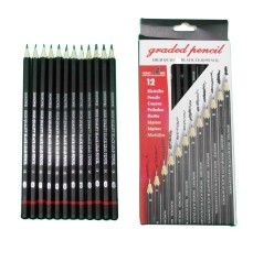 Набір олівців - чорнографітових різної твердості 12 шт. 2H,H,F,HB,B,2B,3B,4B,5B,6B,7B,8B (20*12)