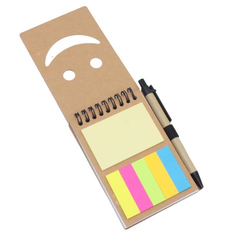 Набор стикеров для заметок "Смайл": блокнот на спирали с ручкой 10*13см