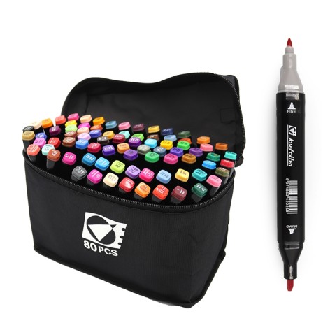 Набор двухсторонних маркеров маркеров. 80шт.80цв.кругл/скош након. в сумке