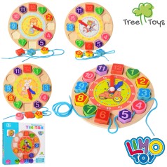 Дерев'яна іграшка Часи 18см, рамка-вкладиш, шнурівка, годинники, мікс, кор, 18,5-18,5-2,5см 