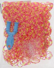 Резиночки для плетіння жовто-рожеві, 200 шт, гачок, рогатка, кліпси, в пакетику /1200/