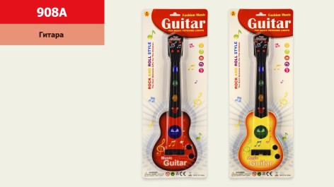 Гітара 2 кольори, світло, звук, розмір іграшки – 13*41 см, на планшеті 19*51 см