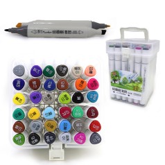 Набір скетч маркер трикутний двосторонній скошений + тонкий круглий TY 36 шт. пластиковий контейнер із ручкою