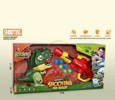 Автомат динозавр на батарейках, мелодія, підсвічування, 9 куль, в кор.