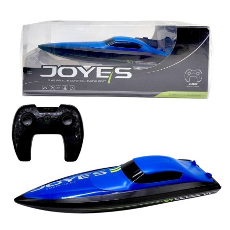 Катер на радиоуправлении 31 см, подсветка, подставка, аккумулятор 3.7 V, пульт управления 2.4 GHz, в коробке (СИНИЙ)