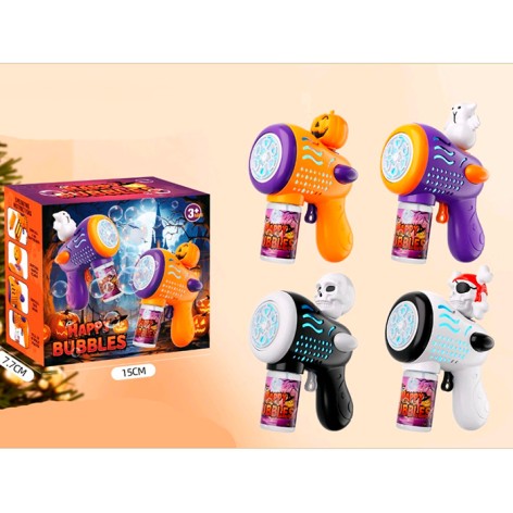 Мильні бульбашки пістолет, 16см, Helloween/Хелловін, світло, запаска 7,5-4см, 4 види, на бат-ці, в кор-ці, 15-13,5-8см /30/