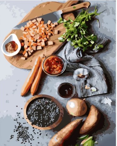 Набір для розпису по номерах Процес приготування Strateg розміром 40х50 см (GS1385)