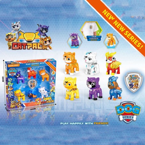 Набор героев 6 штук, головы вращаются, средняя высота 7.5 см, подвижные передние конечности, жетон крепится на одежду, в кор. 