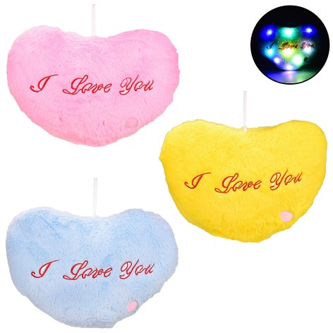 М'яка іграшка серце зі світлом 35 см, 3 кольори