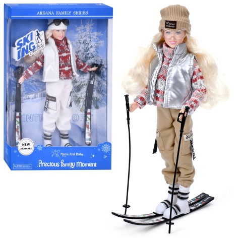 Кукла 30см, лыжница, шарнирная, лыжи, 2 вида, в кор-це, 23-36,5-6см 