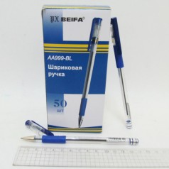 Ручка шариковая Beifa синяя, с грипом, 50 шт. в уп.