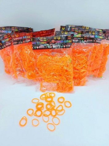 Гумочки для плетіння оранжеві, однотонні, 200 шт, гачок, рогатка, кліпси, в пакетику