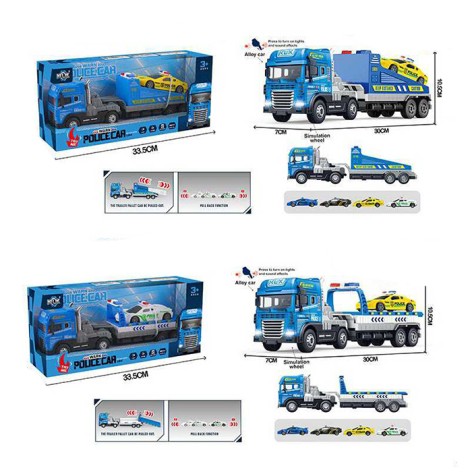 Трейлер металл, инерц, 30см, 1:24, полиция, звук, свет, 2 вида трейлера /микс изд.машин), бат (табл), в кор-ке, 33,5-13-10см 