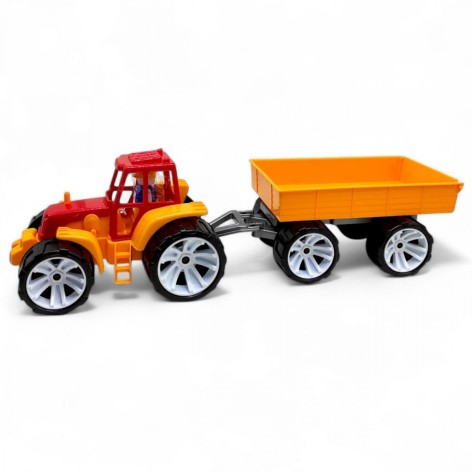 Трактор з причепом, (червоний+помаранчевий причеп)