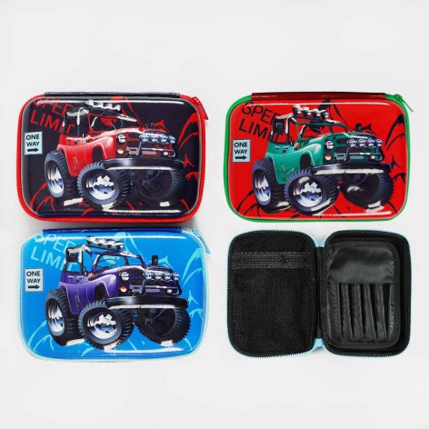 Пенал 3 вида, 3 отделения, 3D-рисунок, в слюде, микс видов 