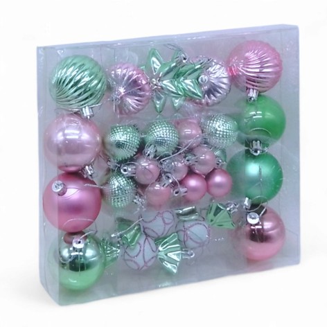 Новорічні прикраси іграшки на ялинку 36 штук, кульки, конфети, бурульки, зірочки, у слюді