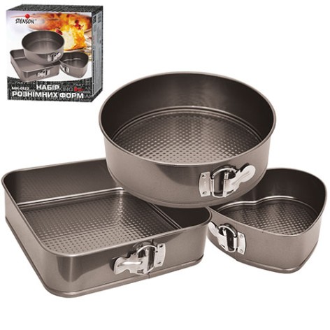 Форми роз'ємні 3шт/наб серце 25*22*7.4см коло 25*7.6см квадрат 26*26*7.6см MH-0122 