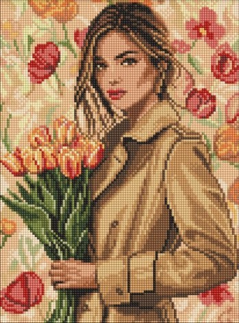 Алмазная мозаика - "Девушка в пальто с тюльпанами" ©art_selena_ua, 30х40см