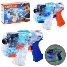 Мильні бульбашки пістолет/автомат, 21см, звук, світло, запаска 5,5см 2шт, 2 кольори, на бат-ці, в кор-ці, 21-15-5,5см /36/