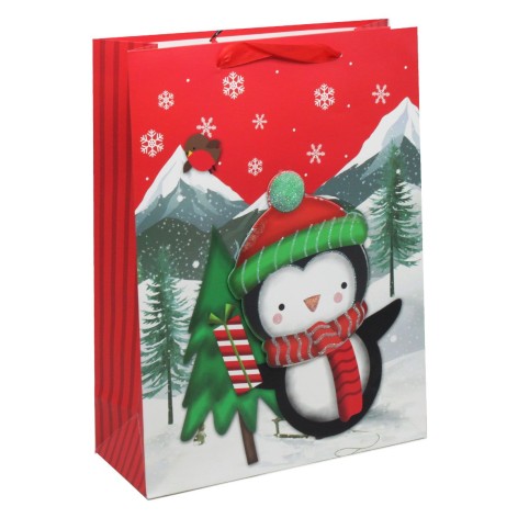 Пакет подарочный санта пингвин (32х26 см)