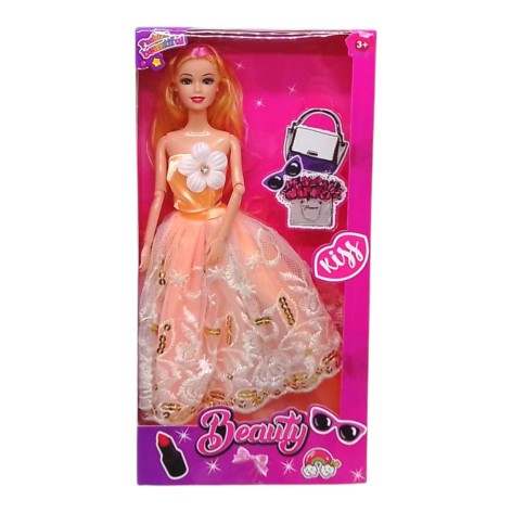 Лялька, персикова сукня 29см