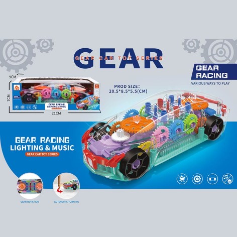 Машинка муз. прозорий корпус,кольорові внутрішні деталі, звук,світ., кор. 21*9*7см 