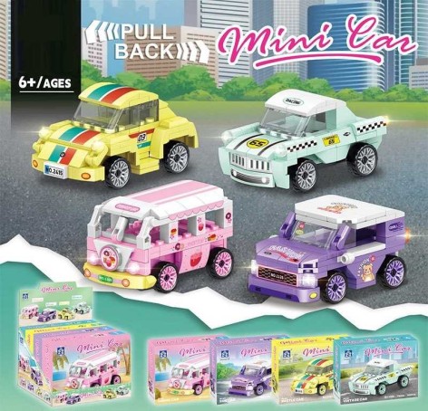 Конструктор, “Машинки”, количество деталей 94-107, резиновые шины, инерция, в кор. 19*15*4см /60/240/4шт в кор.