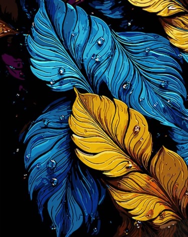 Набір для розпису по номерах Абстрактне пір'я Strateg на чорному фоні розміром 40х50 см (AH1077)