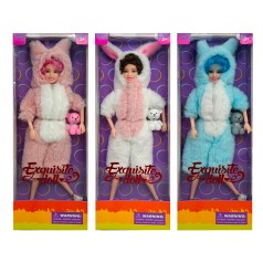 Кукла 29см, шарнирная, мишка 4см, 3 цвета, в кор-ке, 12-34-5см 