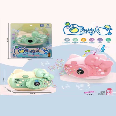 Камера с мыльными пузырями 2 цвета, мелодии, 2 бутылочки с мыльными пузырями, ремешок, на листе  