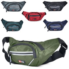 Сумка бананка, 33-15-4,5см, 4 отделения, застежка-молния, 6 цветов, в п/е 23-16-2см 